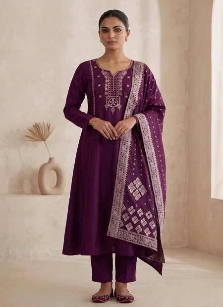Ff Viscose Roman Silk With Embroidery Work Kurti With Bottom Dupatta
